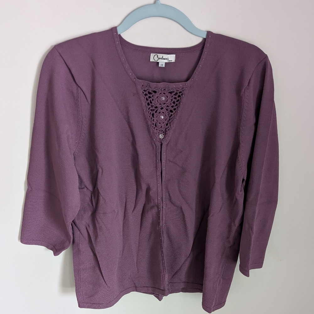 Purple Cardigan with Crochet Detail